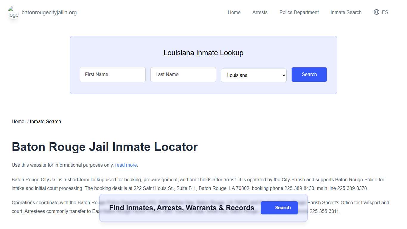 Baton Rouge, LA Municipal Jail Inmate Search