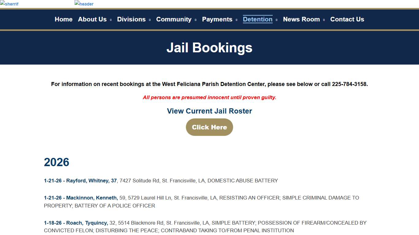 West Feliciana Parish Sheriff’s Office > Detention > Jail Bookings