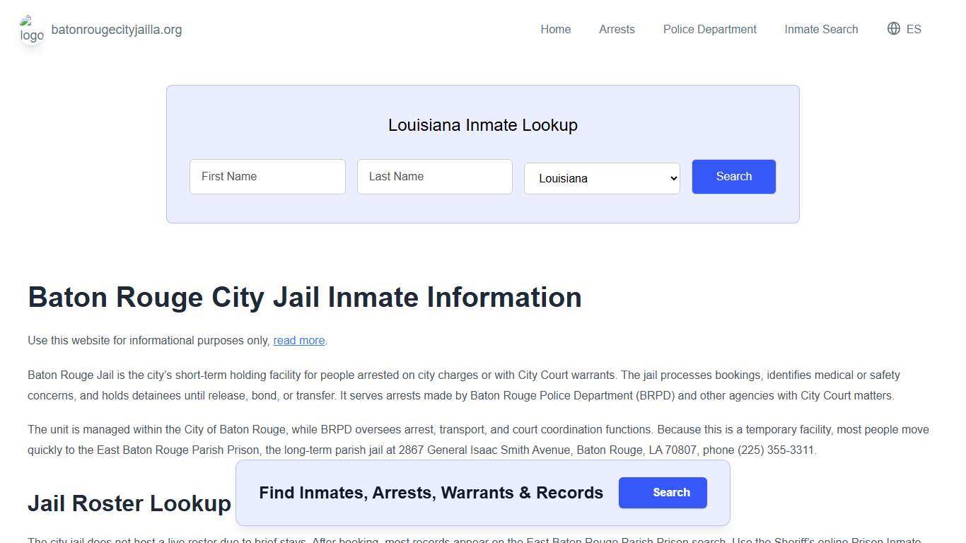 Baton Rouge Jail, LA Inmate Roster, Municipal Jail Info